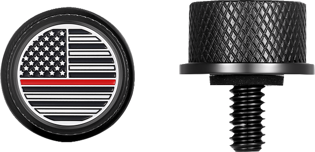 Figurati Red Line USA Flag Black 1/4"-20 Seat Bolt Knob for 1965-2022 Harley
