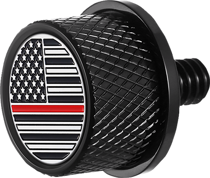 Figurati Red Line USA Flag Black 1/4"-20 Seat Bolt Knob for 1965-2022 Harley