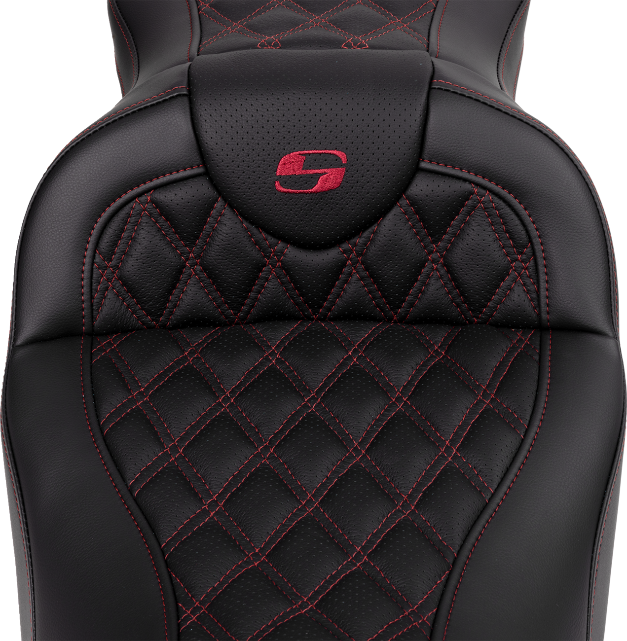 Saddlemen Roadsofa Burgundy Lattice Seat w/ Backrest for 2008-24 Harley Touring