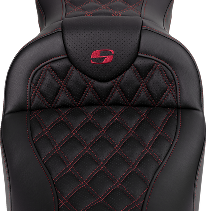 Saddlemen Roadsofa Burgundy Lattice Seat w/ Backrest for 2008-24 Harley Touring