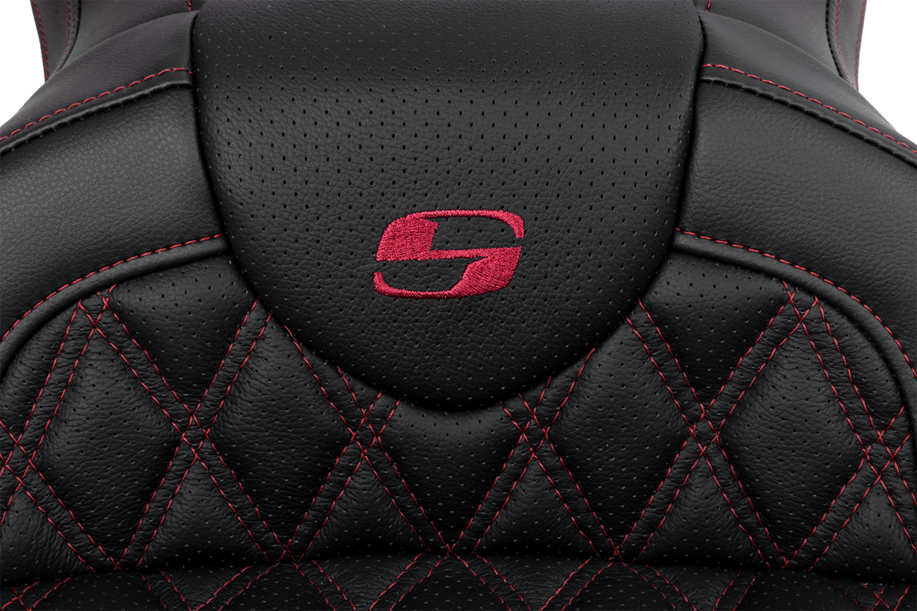 Saddlemen Roadsofa Burgundy Lattice Seat w/ Backrest for 2008-24 Harley Touring