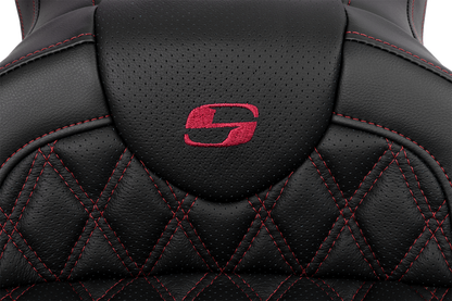 Saddlemen Roadsofa Burgundy Lattice Seat w/ Backrest for 2008-24 Harley Touring