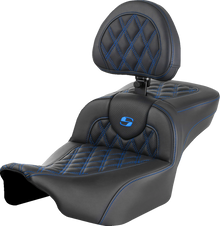 Saddlemen Roadsofa Blue Lattice Extended Seat w/ Backrest 2023-26 Harley Touring