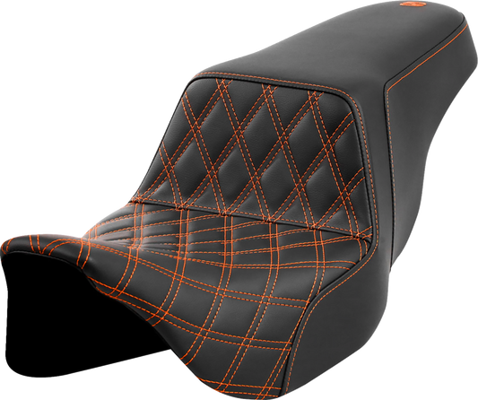 Saddlemen Step-Up Orange Lattice Stitch Gel Seat for 2008-2024 Harley Touring