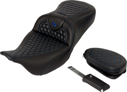 Saddlemen Roadsofa Blue Honeycomb Gel Seat & Backrest 2008-2025 Harley Touring