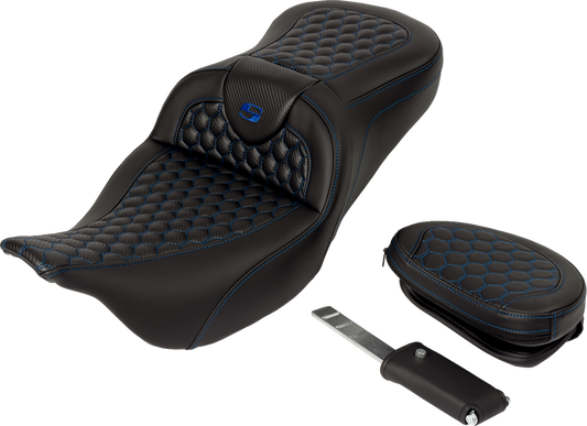 Saddlemen Roadsofa Blue Honeycomb Gel Seat & Backrest 2008-2025 Harley Touring