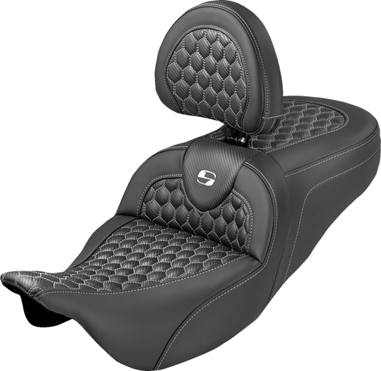 Saddlemen Roadsofa White Honeycomb Extended Seat & Backrest 08-25 Harley Touring