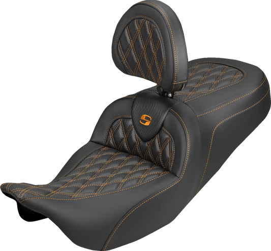 Saddlemen Roadsofa Orange Lattice Carbon Seat Backrest for 08-25 Harley Touring