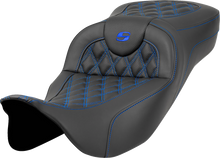 Saddlemen Roadsofa Blue Lattice Extended Gel Seat fits 2008-2025 Harley Touring