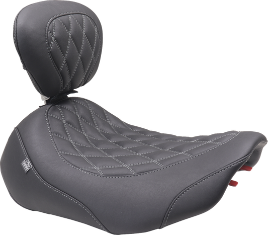 Mustang Wide Tripper Gray Diamond Solo Seat & Backrest 2023-2025 Harley Touring