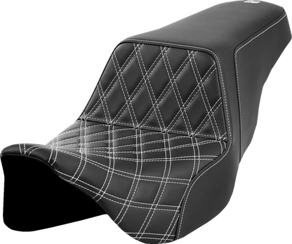 Saddlemen Step-Up White Lattice Stitch Gel Seat for 2008-2024 Harley Touring