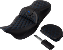 Saddlemen Roadsofa Blue Lattice Gel Seat w/ Backrest for 2008-25 Harley Touring