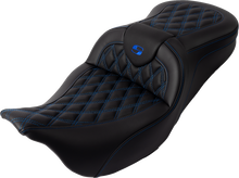 Saddlemen Roadsofa Blue Lattice Gel Seat w/ Backrest for 2008-25 Harley Touring