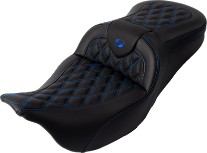 Saddlemen Roadsofa Blue Lattice Gel Seat w/ Backrest for 2008-24 Harley Touring