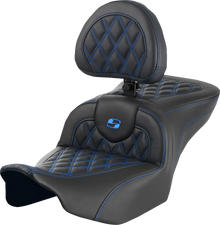 Saddlemen Roadsofa Blue Lattice Gel Seat w/ Backrest 2023-2026 Harley Touring