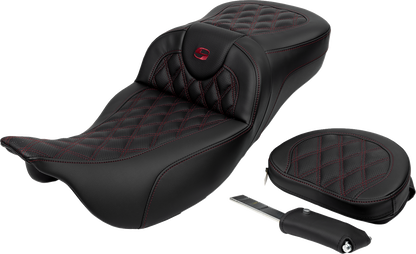 Saddlemen Roadsofa Burgandy Lattice Extended Gel Seat for 2008-24 Harley Touring
