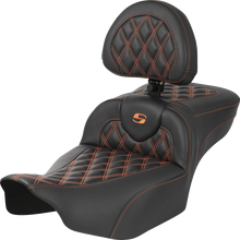 Saddlemen Roadsofa Orange Lattice Extended Seat w/ Backrest 23-26 Harley Touring