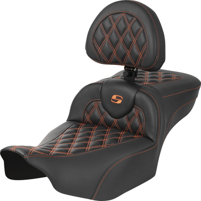 Saddlemen Roadsofa Orange Lattice Extended Seat w/ Backrest 23-26 Harley Touring