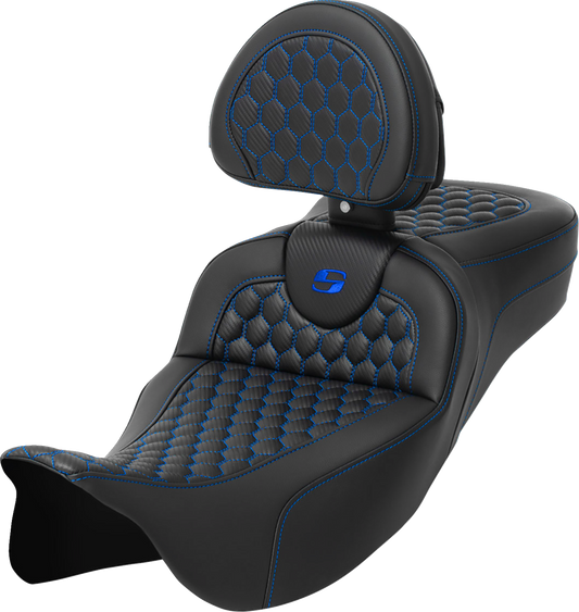 Saddlemen Roadsofa Blue Honeycomb Extended Seat & Backrest 08-24 Harley Touring