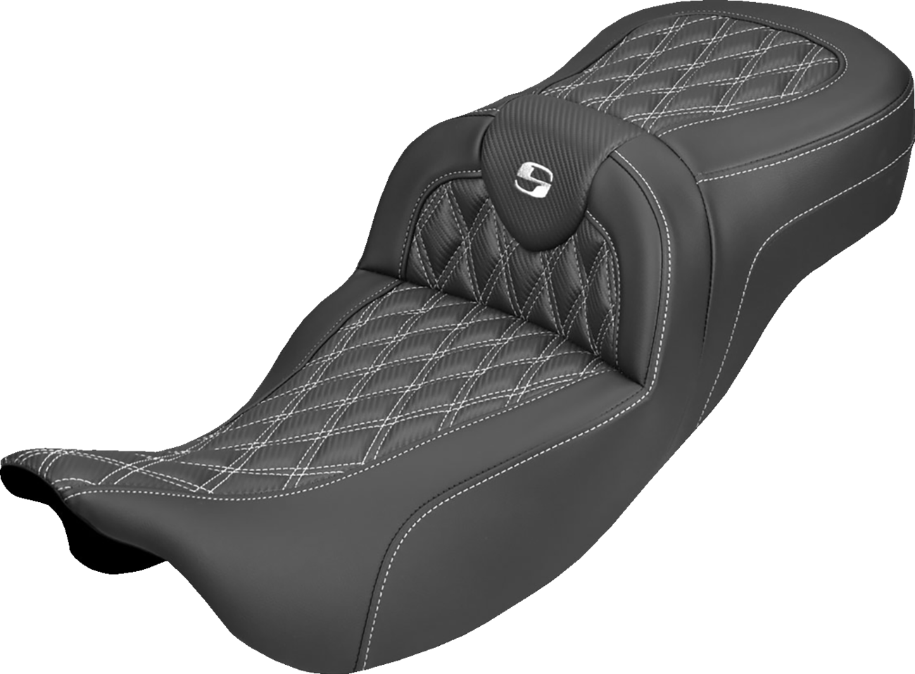 Saddlemen Roadsofa White Lattice Carbon Extended Seat for 2008-25 Harley Touring