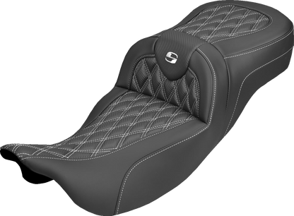 Saddlemen Roadsofa White Lattice Carbon Extended Seat for 2008-25 Harley Touring