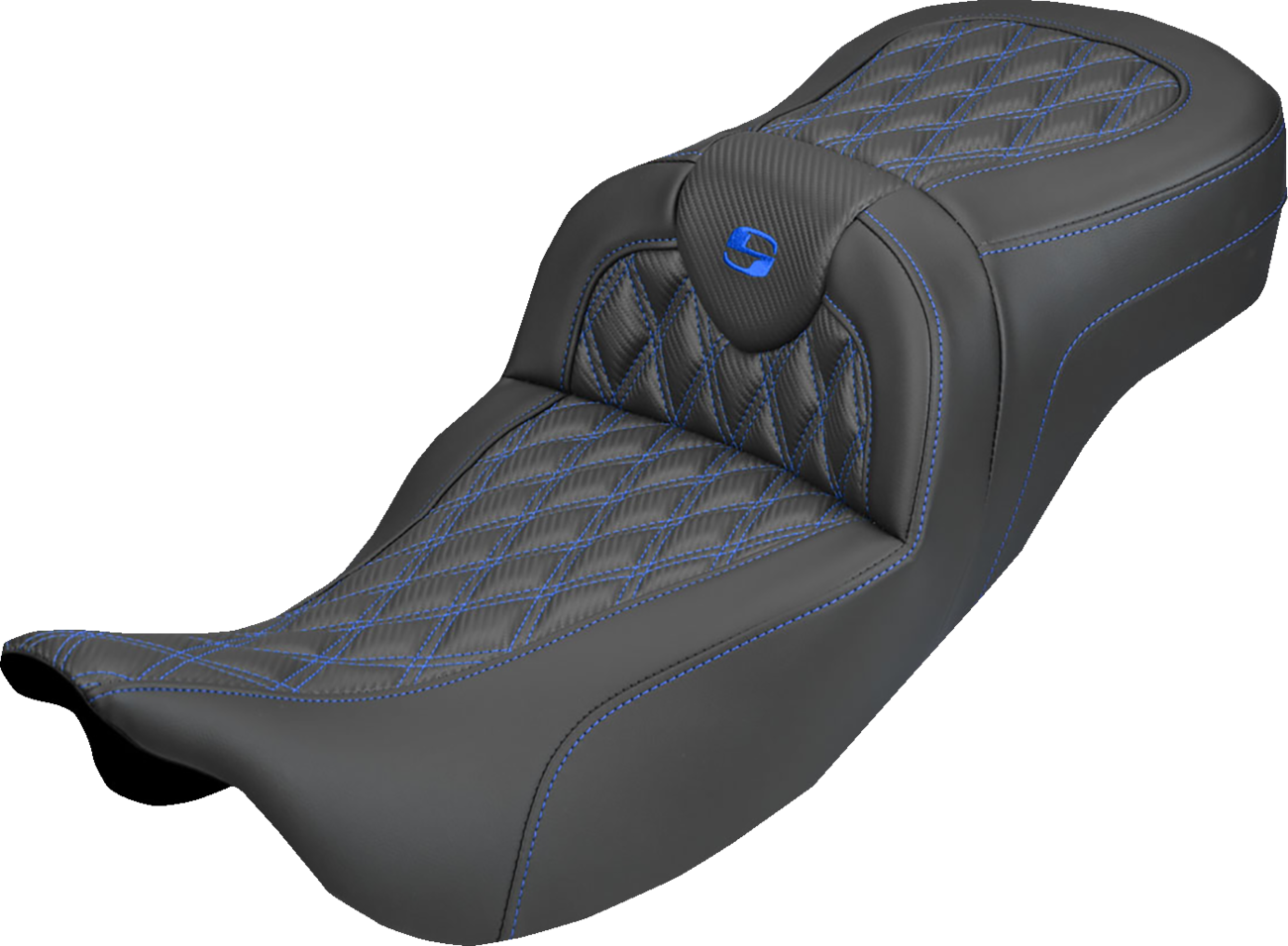Saddlemen Roadsofa Blue Lattice Carbon Extended Seat for 2008-25 Harley Touring