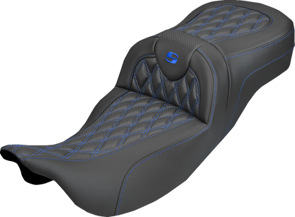 Saddlemen Roadsofa Blue Lattice Carbon Extended Seat for 2008-25 Harley Touring