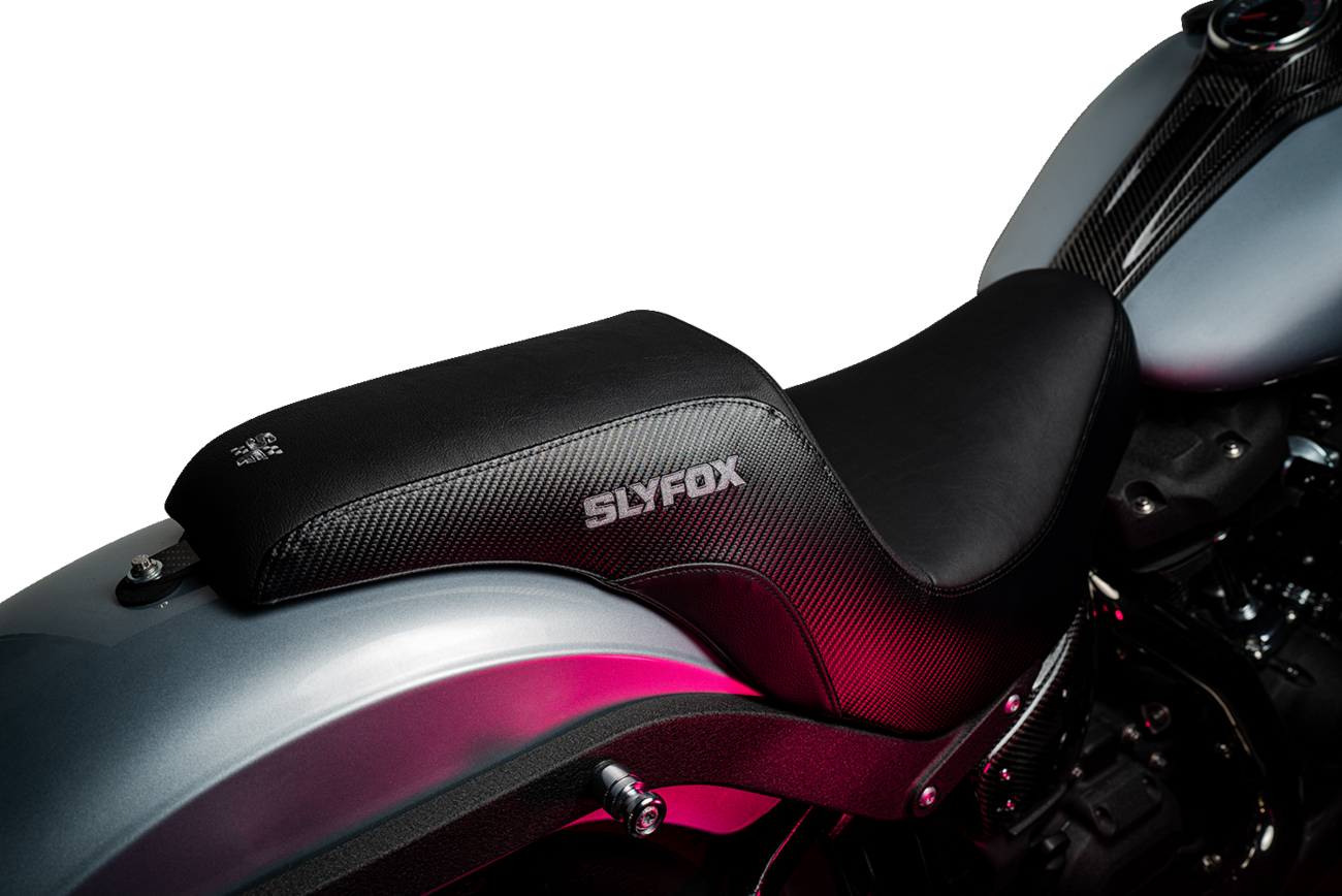 Slyfox Lowrider Smooth Carbon Fiber Seat fits 2018-2025 Harley Softail FXLR FLSB