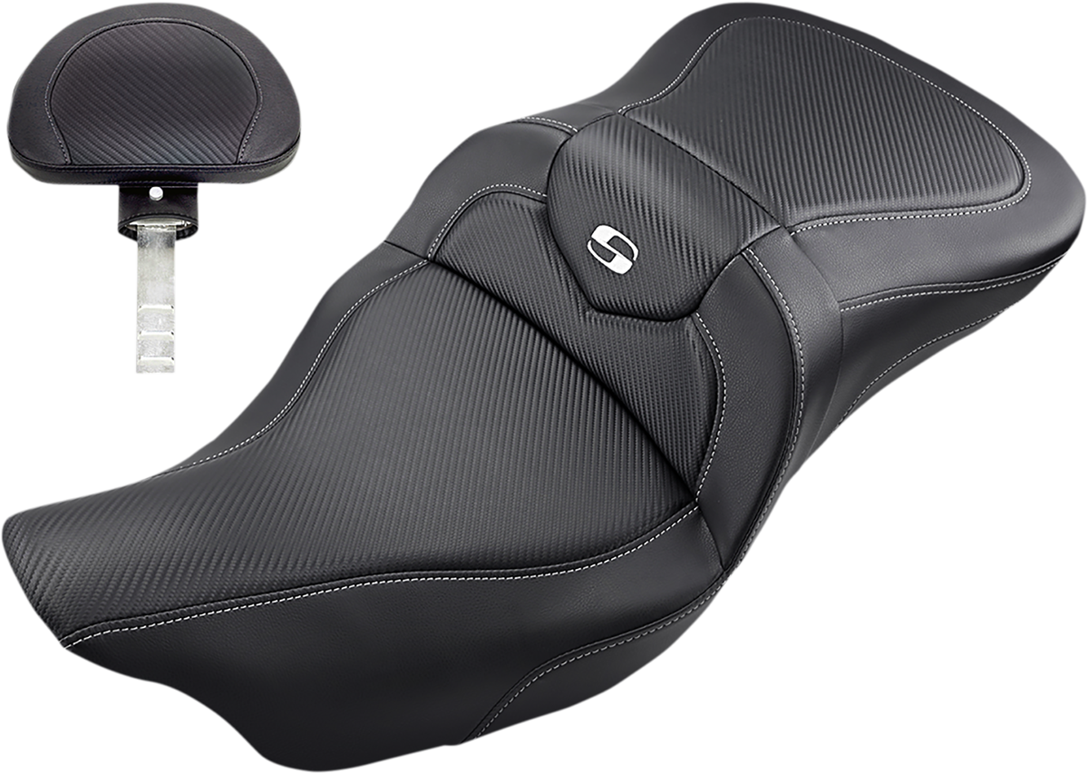 Saddlemen Carbon Fiber RoadSofa Gel Seat & Backrest for 2008-2024 Harley Touring