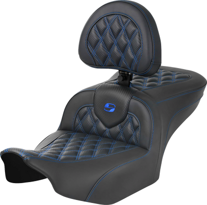 Saddlemen Roadsofa Blue Carbon Lattice Gel Seat w/ Backrest 23-26 Harley Touring