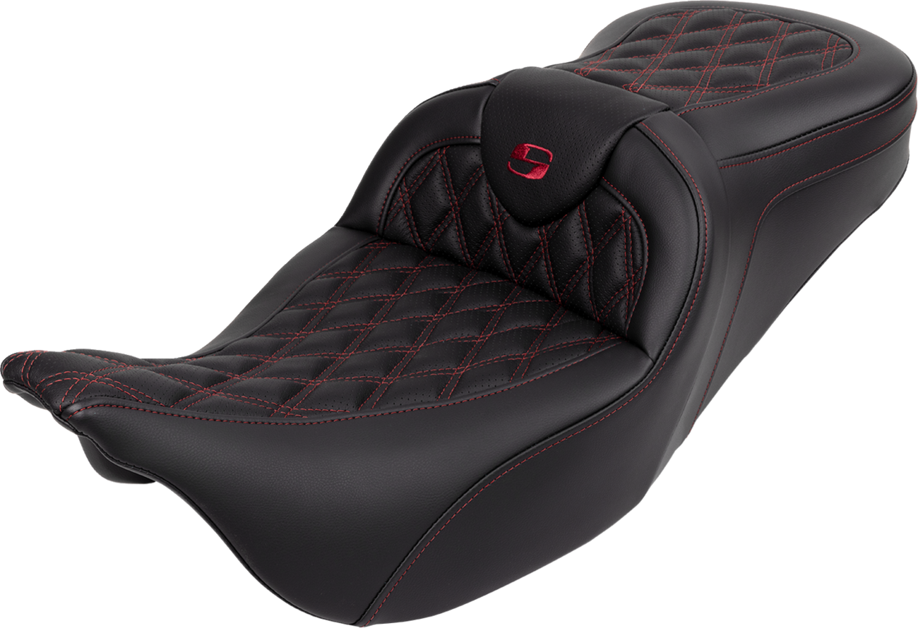 Saddlemen Roadsofa Burgundy Lattice Seat w/ Backrest for 2008-24 Harley Touring