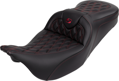 Saddlemen Roadsofa Burgundy Lattice Seat w/ Backrest for 2008-24 Harley Touring