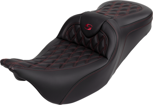 Saddlemen Roadsofa Burgundy Lattice Seat w/ Backrest for 2008-24 Harley Touring