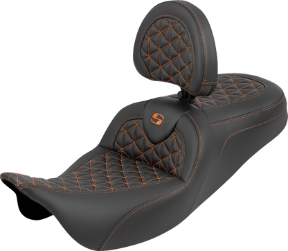 Saddlemen Roadsofa Orange Tri Gripper Seat & Backrest for 2008-24 Harley Touring