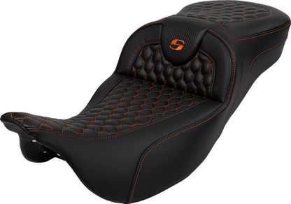 Saddlemen Roadsofa Orange Honeycomb Extended Gel Seat 2008-2025 Harley Touring