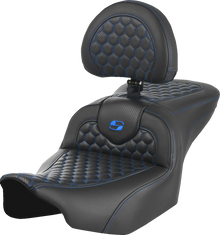 Saddlemen Roadsofa Blue Stitch w/ Backrest Gel Seat for 2023-2026 Harley Touring