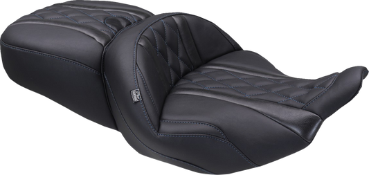 Mustang Deluxe Tour Blue Diamond Stitch Seat fits 2023-2025 Harley Touring FLHX