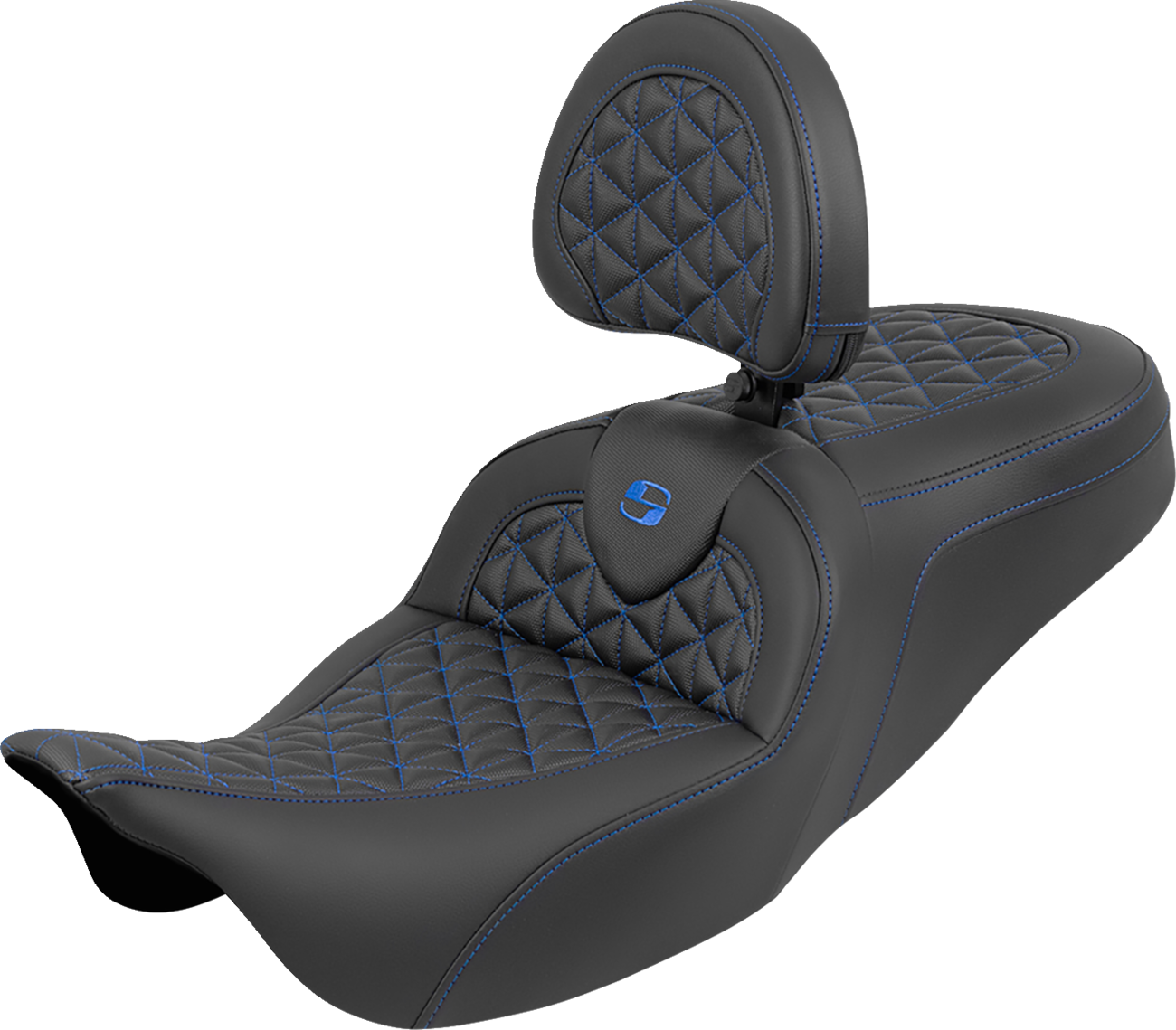 Saddlemen Roadsofa Blue Tri Gripper Seat & Backrest for 2008-2025 Harley Touring