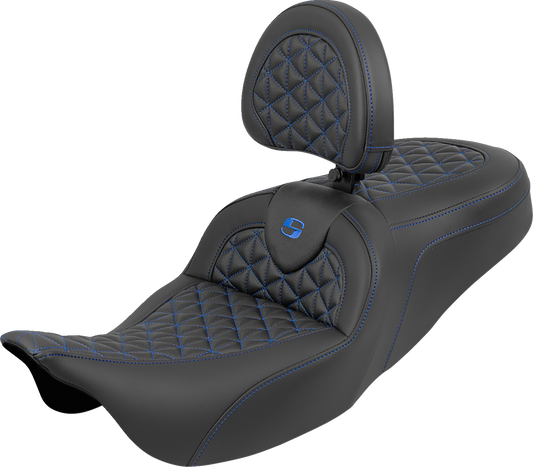 Saddlemen Roadsofa Blue Tri Gripper Seat & Backrest for 2008-2025 Harley Touring