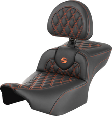 Saddlemen Roadsofa Orange Lattice Extended Seat w/ Backrest 23-26 Harley Touring