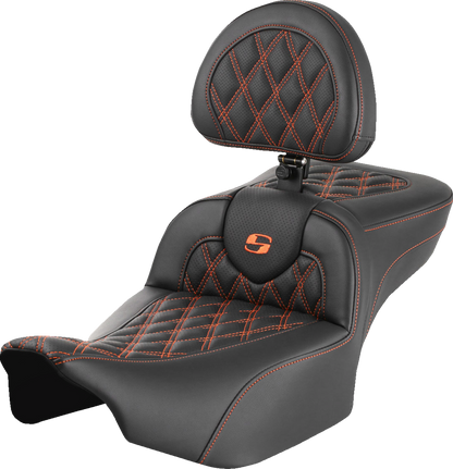 Saddlemen Roadsofa Orange Lattice Extended Seat w/ Backrest 23-26 Harley Touring