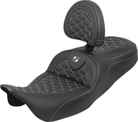 Saddlemen Roadsofa White Tri Gripper Seat & Backrest for 2008-24 Harley Touring