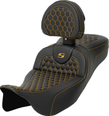 Saddlemen Roadsofa Gold Honeycomb Extended Seat w/ Backrest 08-25 Harley Touring