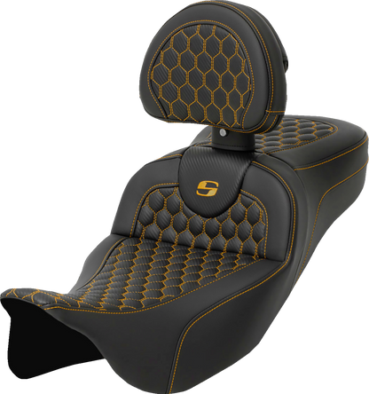 Saddlemen Roadsofa Gold Honeycomb Extended Seat w/ Backrest 08-24 Harley Touring