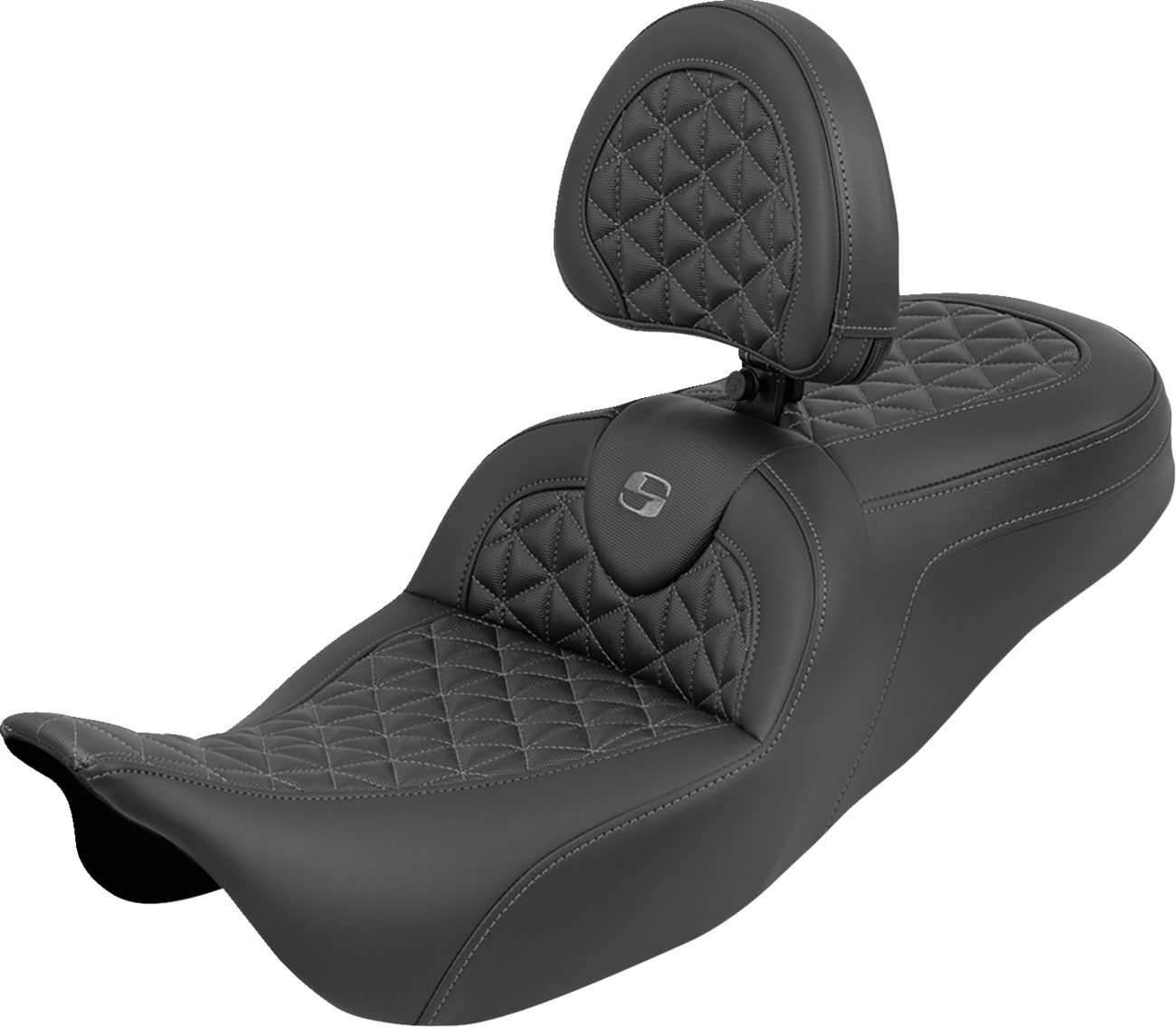 Saddlemen Roadsofa Gray Tri Gripper Seat & Backrest for 2008-2024 Harley Touring