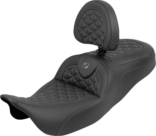 Saddlemen Roadsofa Gray Tri Gripper Seat & Backrest for 2008-2024 Harley Touring