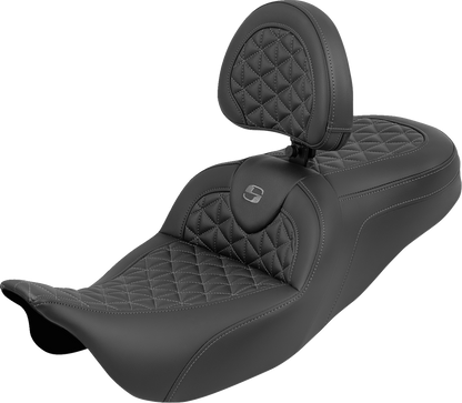 Saddlemen Roadsofa Gray Tri Gripper Seat & Backrest for 2008-2024 Harley Touring