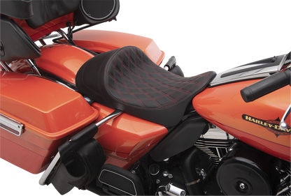 Drag Specialties Red Diamond Stitch Low Solo Seat fits 2008-2024 Harley Touring