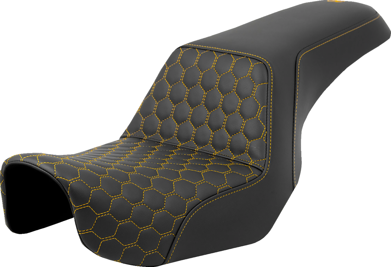 Saddlemen Step Up Gold Honeycomb Stitch Seat fits 2006-2017 Harley Dyna FXD FLD