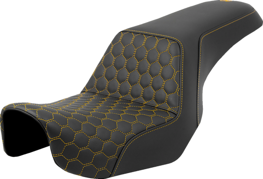 Saddlemen Step Up Gold Honeycomb Stitch Seat fits 2006-2017 Harley Dyna FXD FLD